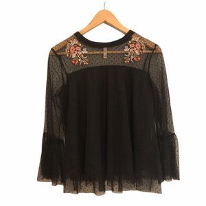 Small Floral Sheer Long Sleeved Sheer Blouse